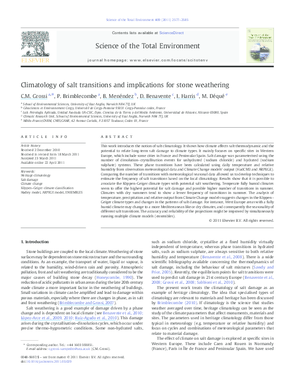 (PDF) Climatology of salt transitions and implications for stone weathering