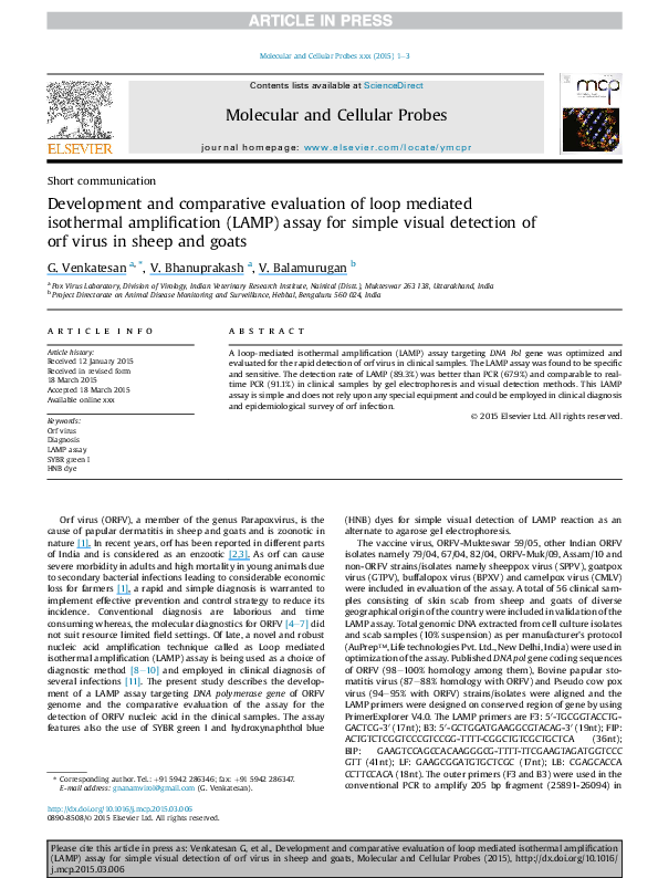 (PDF) Development and comparative evaluation of Loop mediated ...
