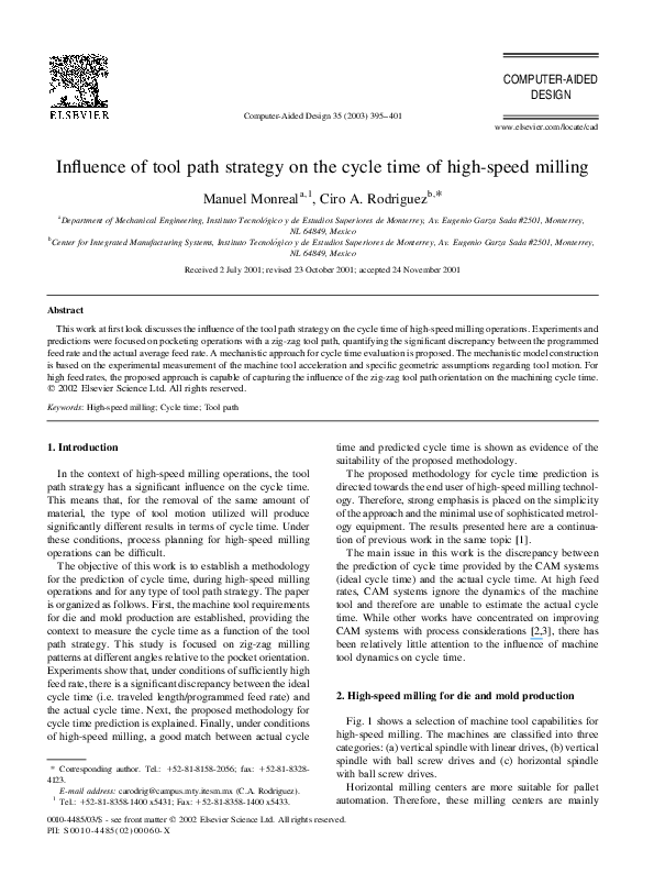 (PDF) Influence of tool path strategy on the cycle time of high-speed ...