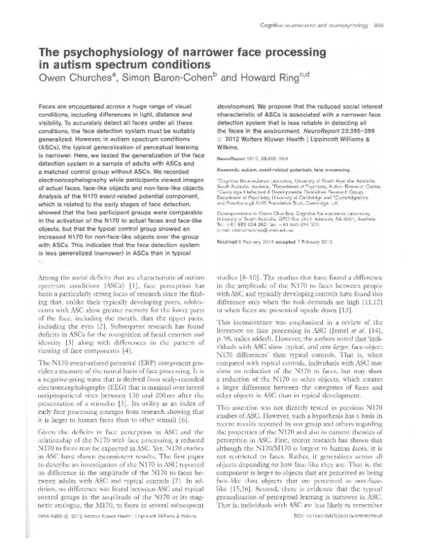(PDF) The psychophysiology of narrower face processing in Autism ...