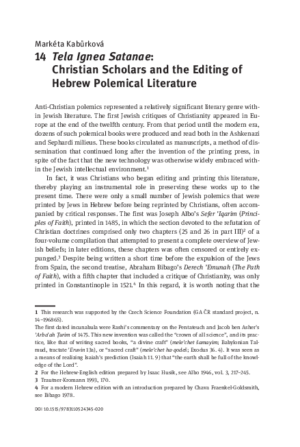 Tela Ignea Satanae: Christian Scholars and the Editing of Hebrew Polemical Literature