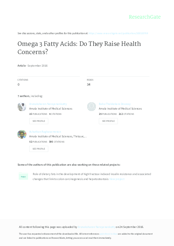 (PDF) Omega 3 Fatty Acids: Do They Raise Health Concerns?