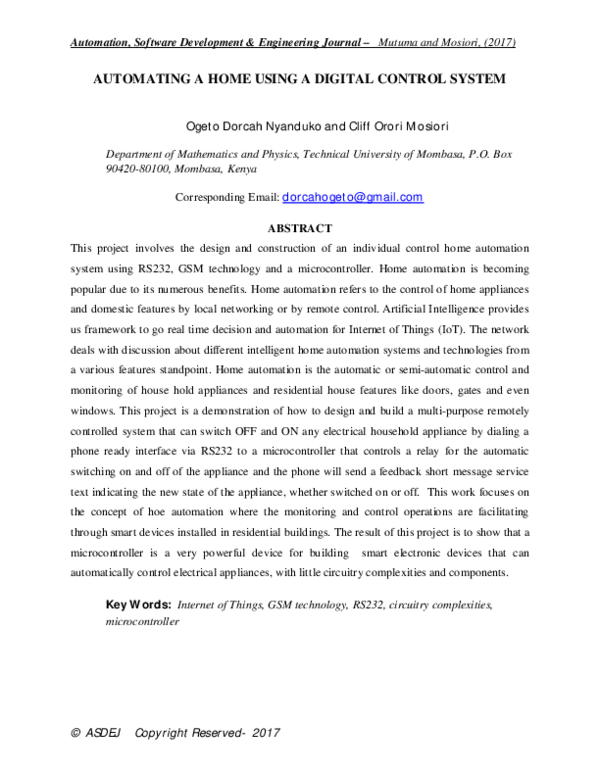 (PDF) AUTOMATING A HOME USING A DIGITAL CONTROL SYSTEM