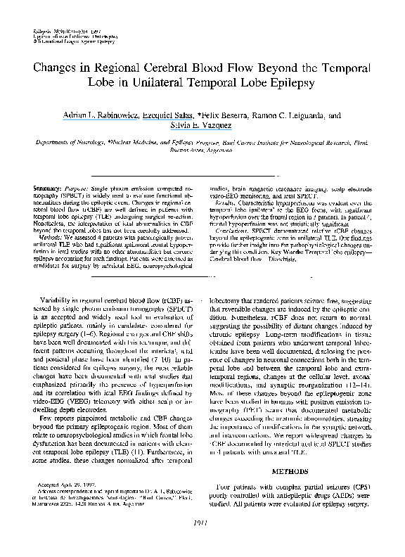 (PDF) Changes in Regional Cerebral Blood Flow Beyond the Temporal Lobe ...