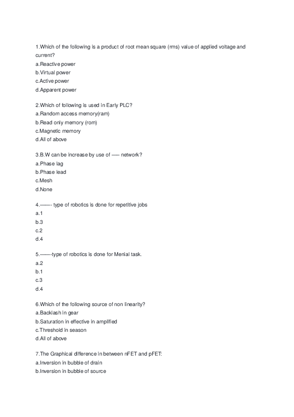 (DOC) OBJECTIVE QUESTION OF ELECTRONIC & ELECTRICAL ENGINEERING