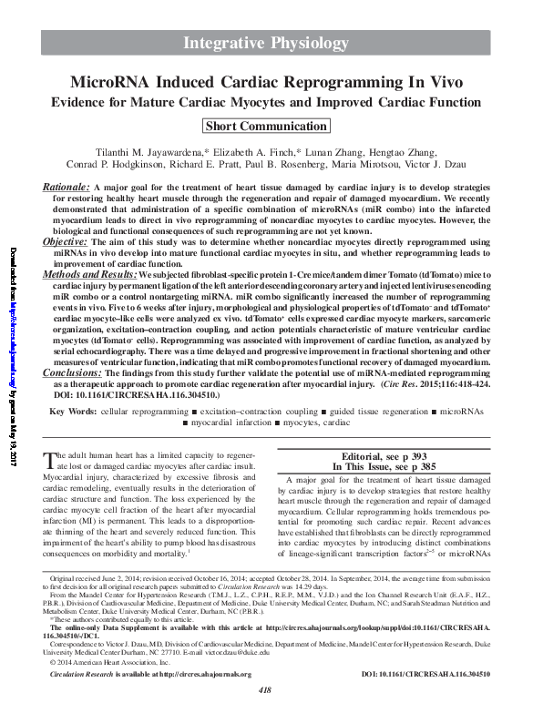 (PDF) MicroRNA Induced Cardiac Reprogramming In Vivo: Evidence for ...