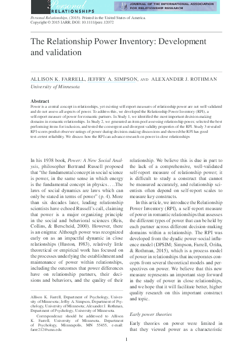 (PDF) The relationship power inventory: Development and validation