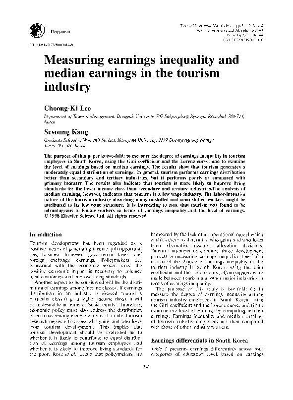 (PDF) Measuring earnings inequality and median earnings in the tourism ...