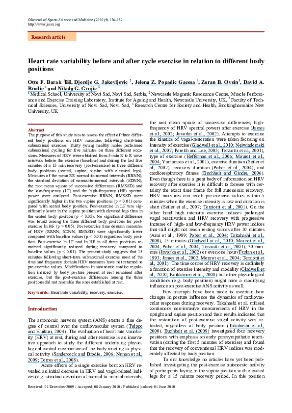 (PDF) Heart rate variability before and after cycle exercise in ...