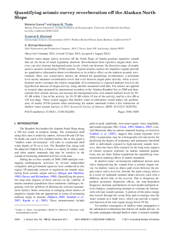 (PDF) Quantifying seismic survey reverberation off the Alaskan North Slope
