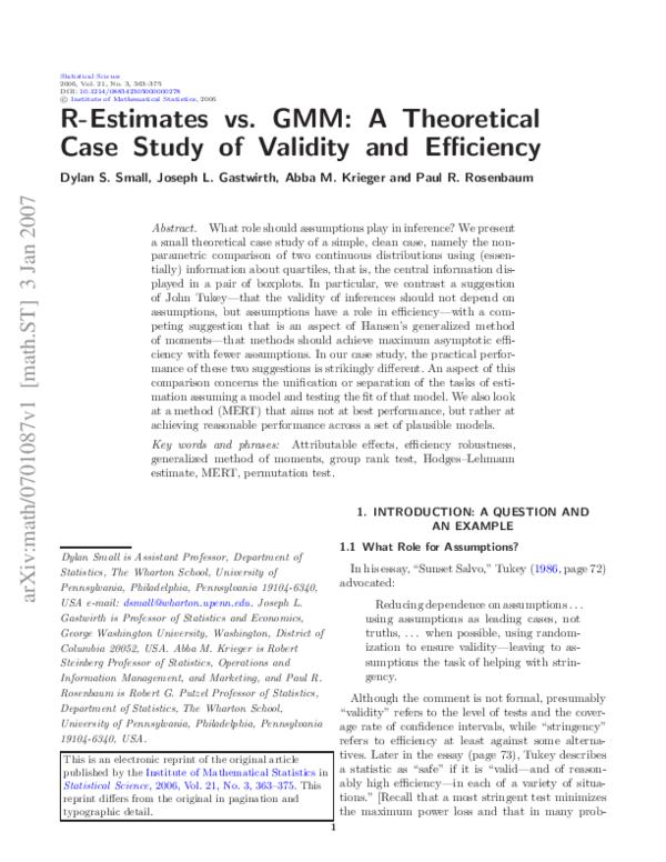 (PDF) R -Estimates vs. GMM: A Theoretical Case Study of Validity and ...