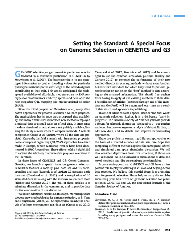 (PDF) Setting the Standard A Special Focus on Genomic Selection in ...