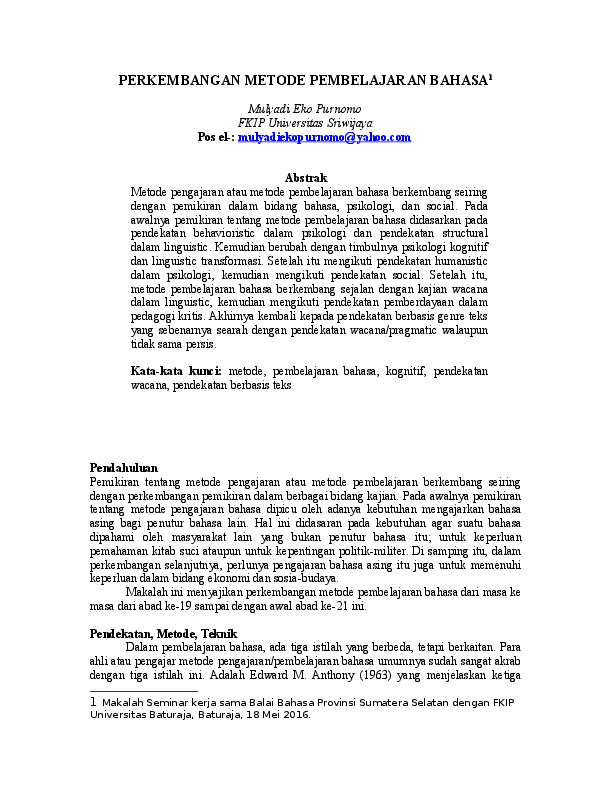 Doc Perkembangan Metode Pembelajaran Bahasa1 Mulyadi Eko Purnomo Academia Edu
