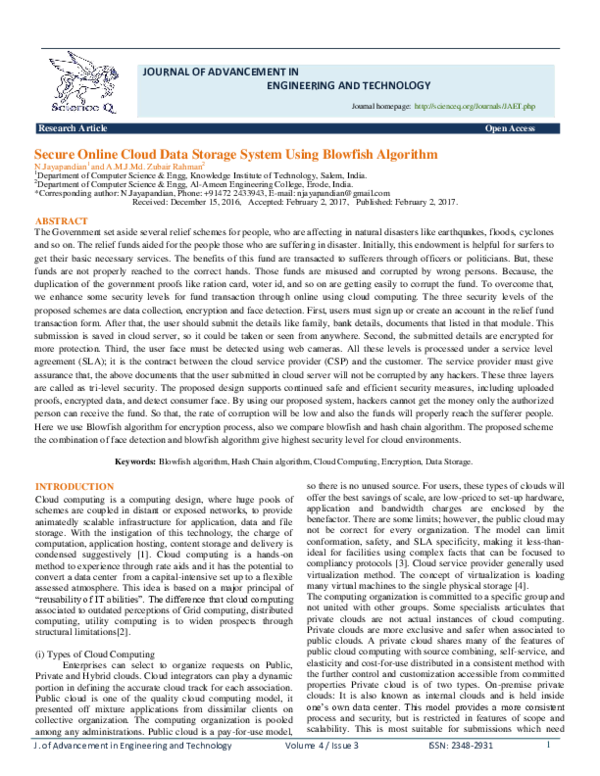 (PDF) Secure Online Cloud Data Storage System Using Blowfish Algorithm