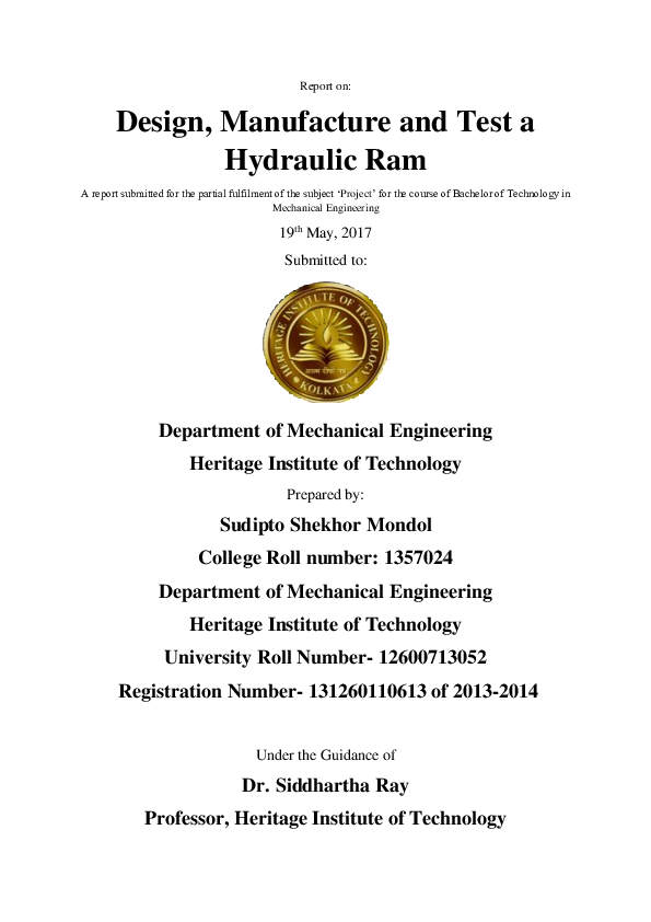 (PDF) Design, Manufacture and Test a Hydraulic Ram Sudipto Shekhor