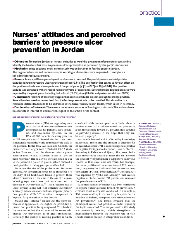 (PDF) Nurses' attitudes and perceived barriers to pressure ulcer ...