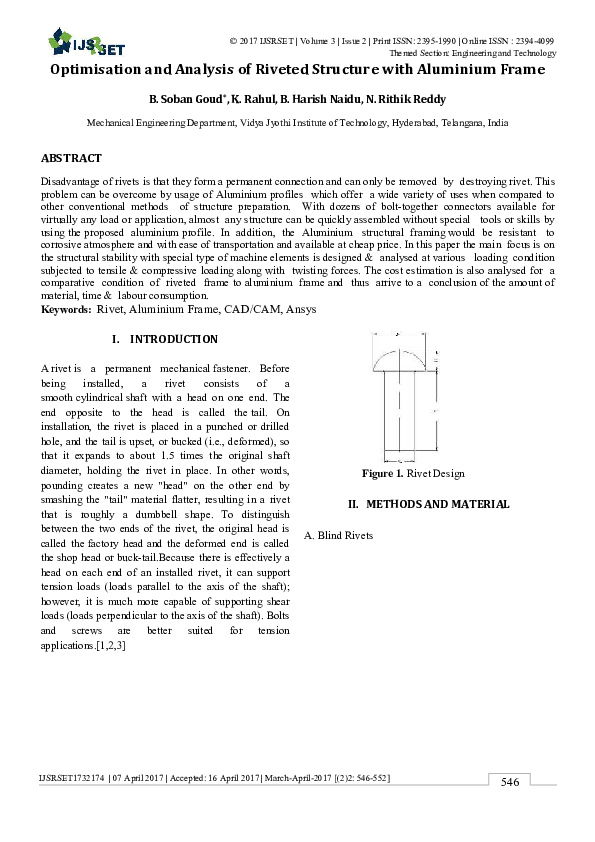 (PDF) Optimisation and Analysis of Riveted Structure with Aluminium Frame