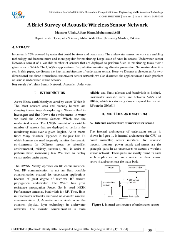 (PDF) A Brief Survey of Acoustic Wireless Sensor Network