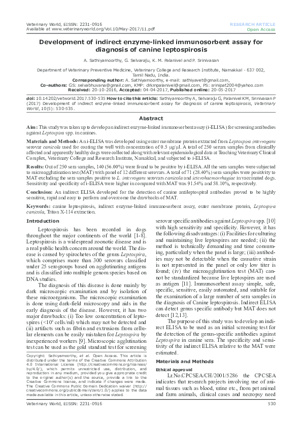 (PDF) Development of indirect enzyme-linked immunosorbent assay for ...