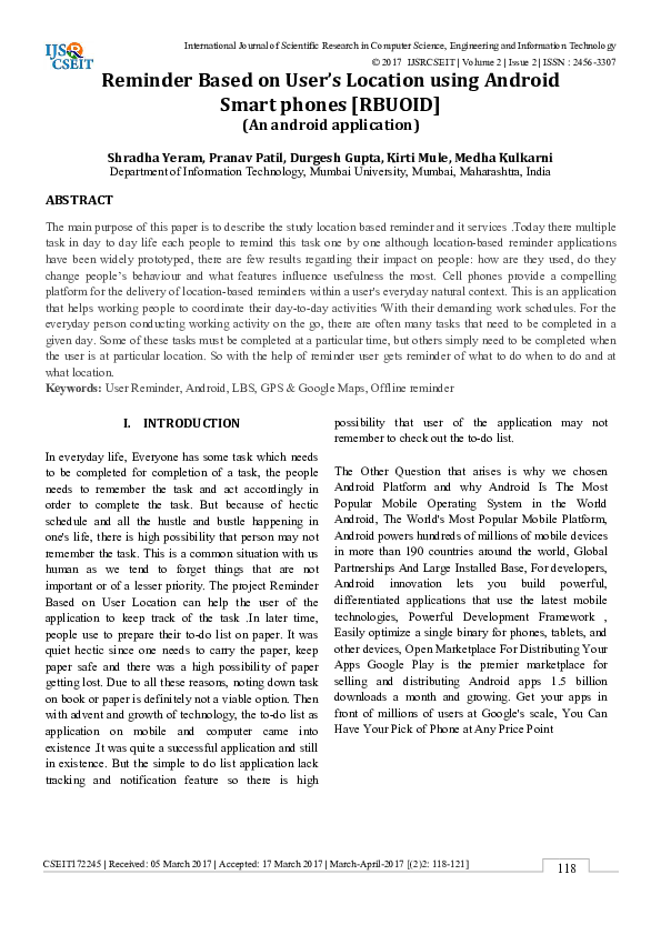 (PDF) Reminder Based on User's Location using Android Smart phones ...