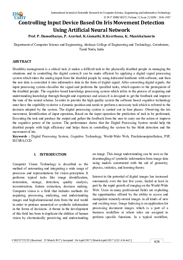 (PDF) Controlling Input Device Based On Iris Movement Detection Using