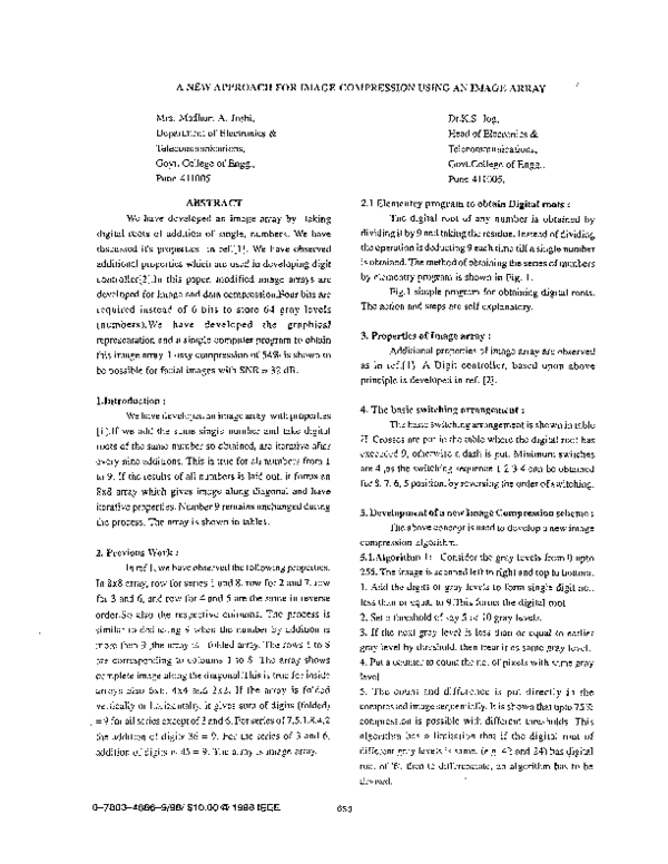 Pdf A New Approach For Image Compression Using An Image Array Mrs Madhuri Joshi Academia Edu