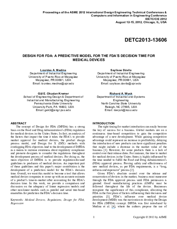 (PDF) Design for FDA: A Predictive Model for FDA Decision Time