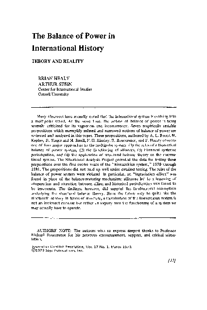 (PDF) The Balance of Power in International History: Theory and Reality