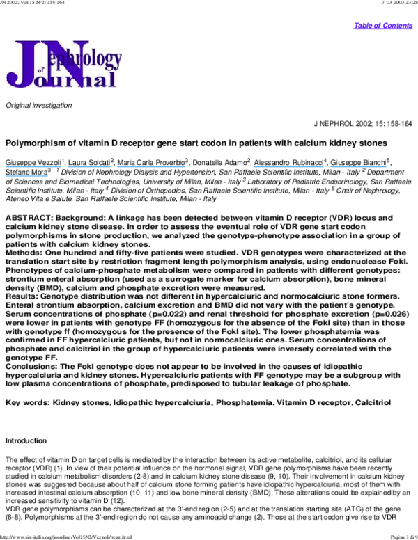 (PDF) Polymorphism of vitamin D receptor gene start codon in patients