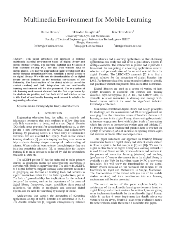(PDF) Multimedia Environment for Mobile Learning