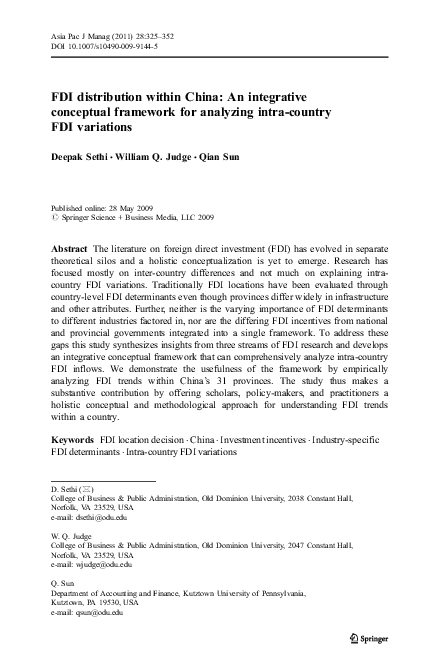 (PDF) FDI distribution within China: An integrative conceptual ...