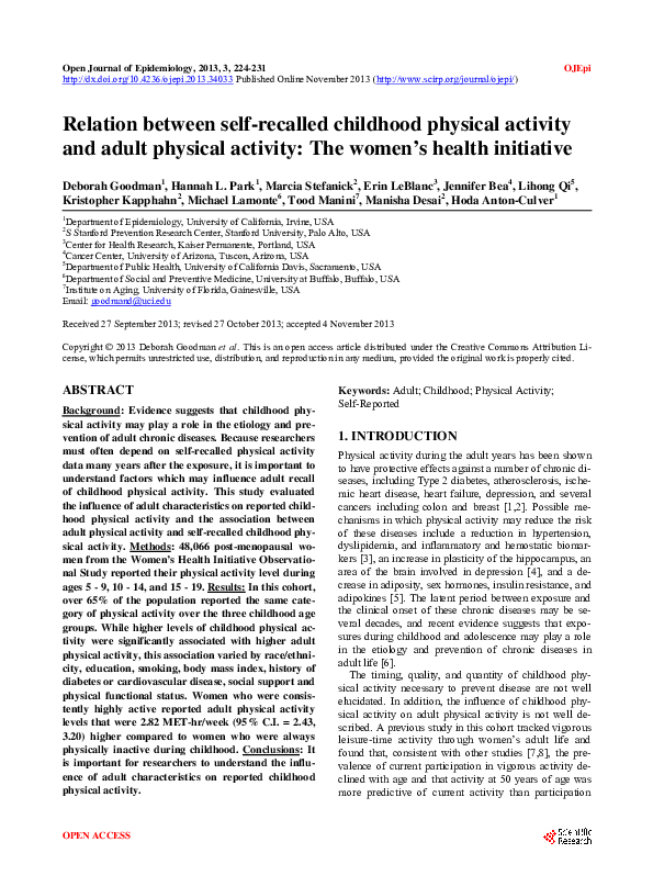 (PDF) Relation between selfrecalled childhood physical activity and