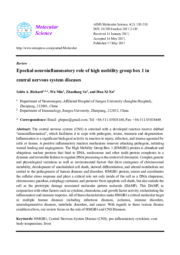 (PDF) Epochal neuroinflammatory role of high mobility group box 1 in ...