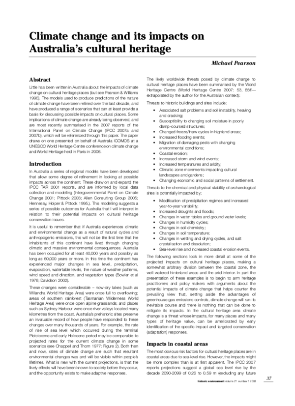 (PDF) Climate change and its impacts on Australia’s cultural heritage