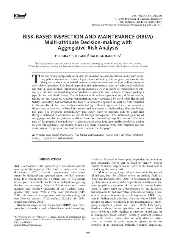 (PDF) Risk-Based Inspection and Maintenance (RBIM)