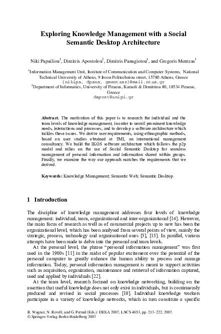 (PDF) Exploring Knowledge Management with a Social Semantic Desktop ...