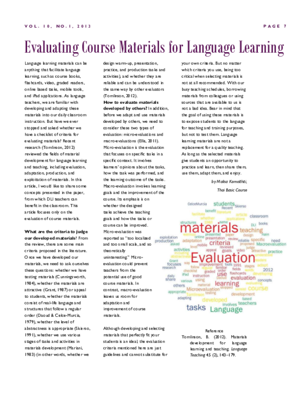 (PDF) Evaluating Course Materials for Language Learning Dr. Malisa