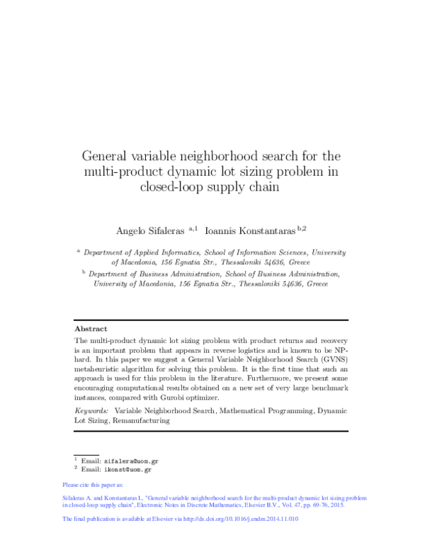(PDF) General variable neighborhood search for the multi-product ...