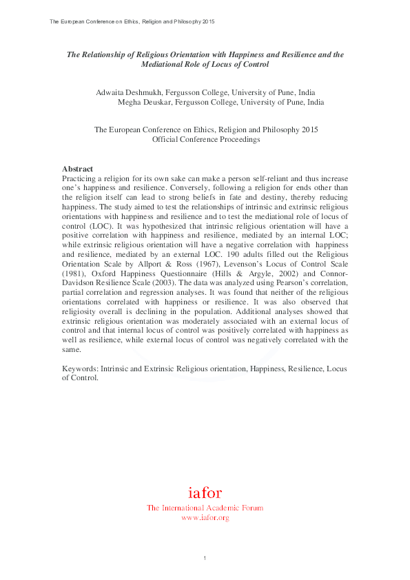 (PDF) The Relationship of Religious Orientation with Happiness and ...