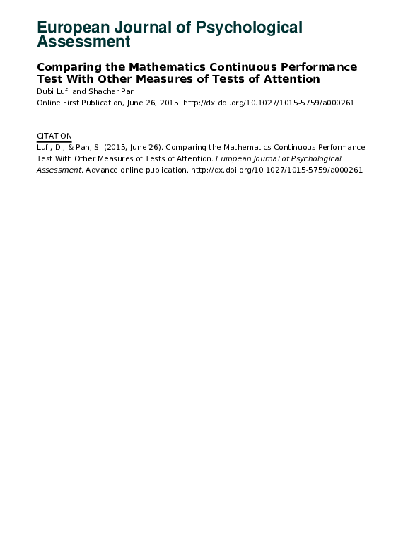 (PDF) Comparing the Mathematics Continuous Performance Test With Other ...