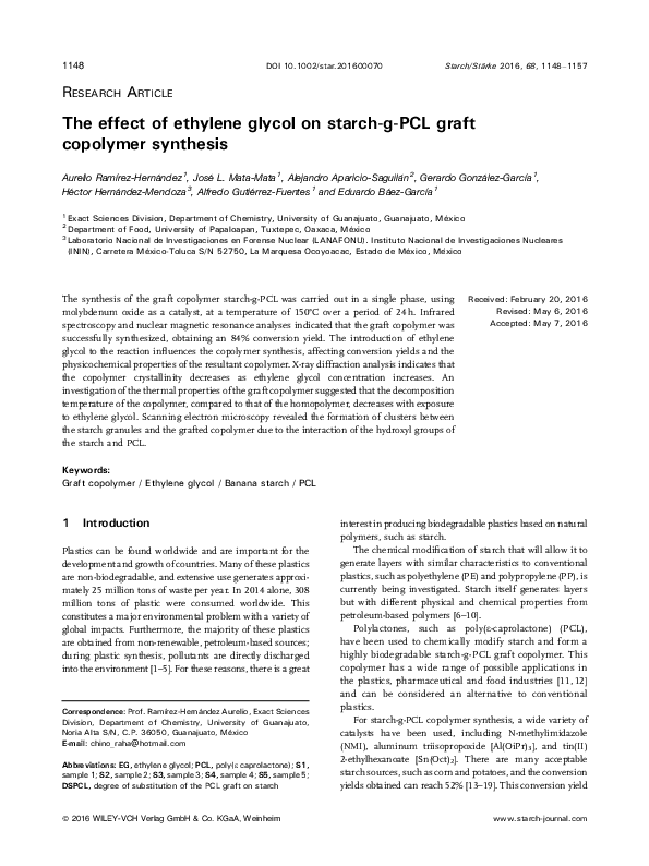(PDF) The effect of ethylene glycol on starch-g-PCL graft copolymer ...