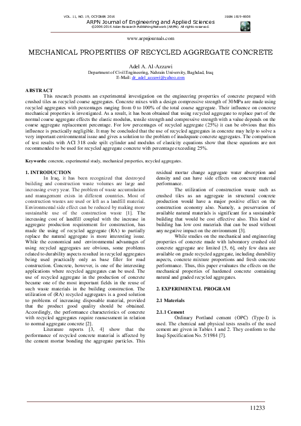 (PDF) MECHANICAL PROPERTIES OF RECYCLED AGGREGATE CONCRETE