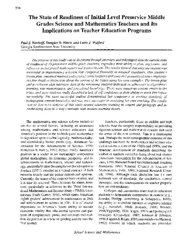 (PDF) The State of Readiness of Initial Level Preservice Middle Grades ...