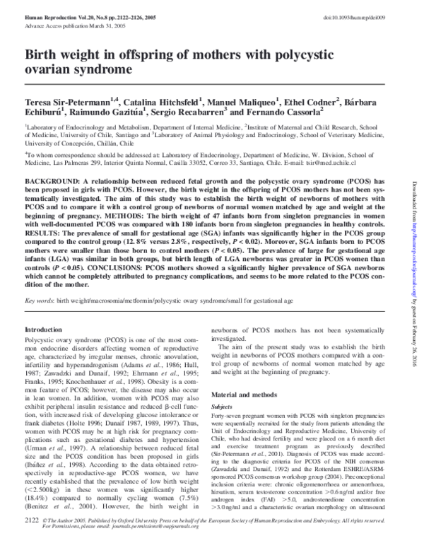 (PDF) Birth weight in offspring of mothers with polycystic ovarian syndrome