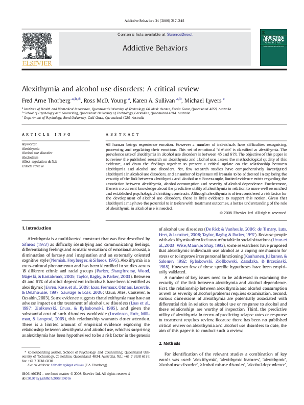 (PDF) Alexithymia and alcohol use disorders: A critical review