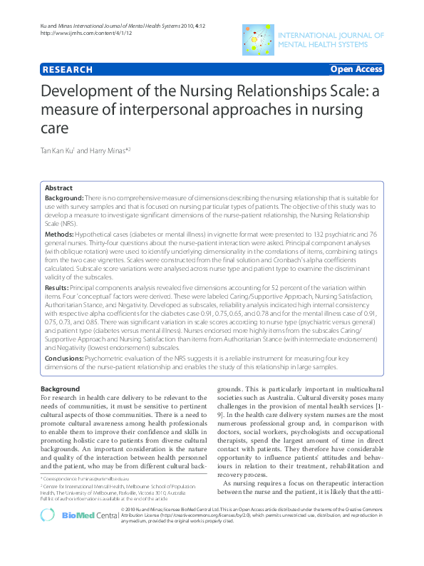 (PDF) Development of the Nursing Relationships Scale: a measure of ...
