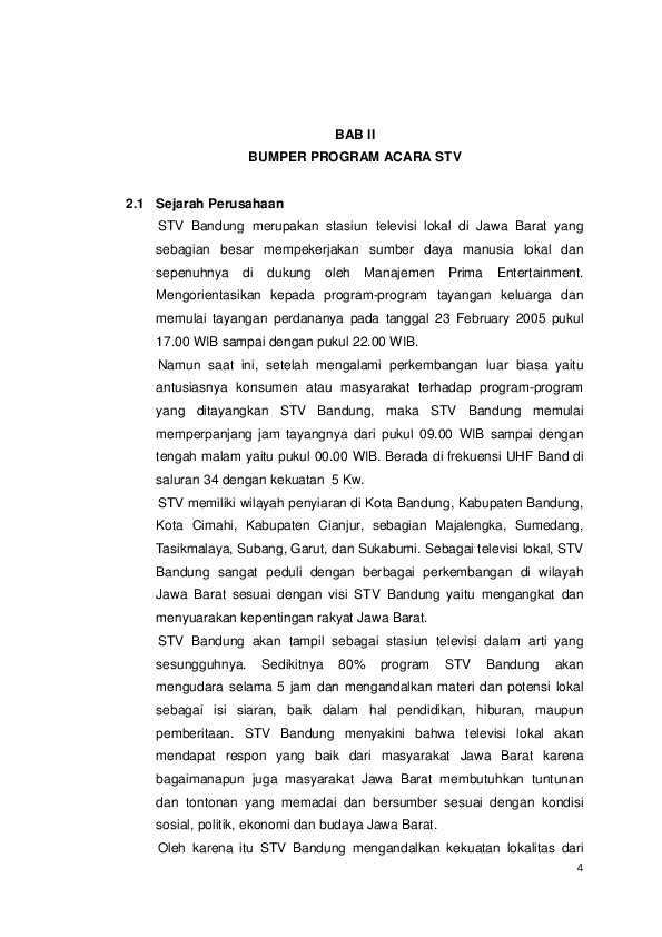 (PDF) BAB II BUMPER PROGRAM ACARA STV 2.1 Sejarah Perusahaan