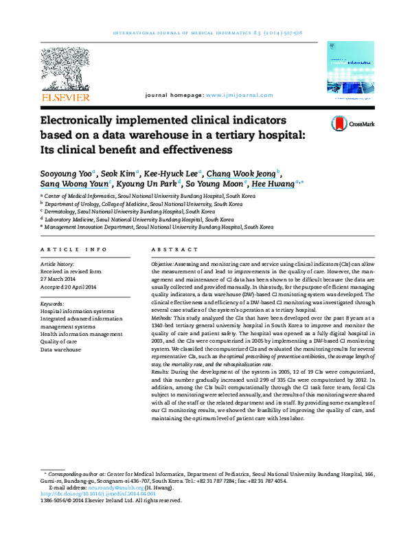(PDF) Electronically implemented clinical indicators based on a data ...