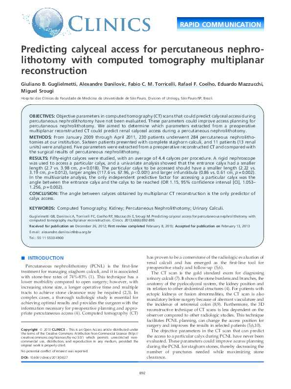 (PDF) Predicting calyceal access for percutaneous nephrolithotomy with ...