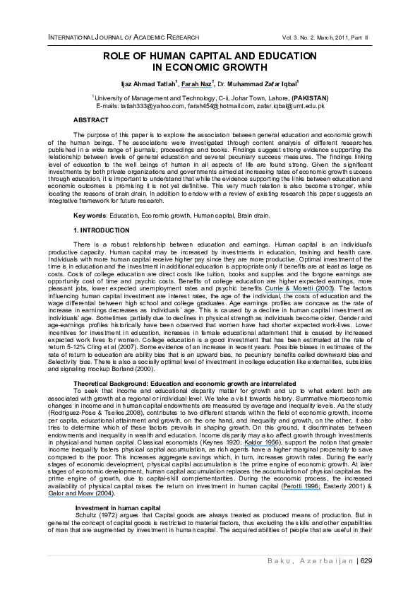 (PDF) Role of Human Capital and Education in Economic Growth